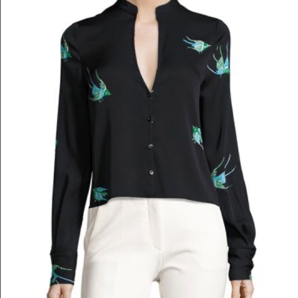 Diane Von Furstenberg cropped bird silk shirt
